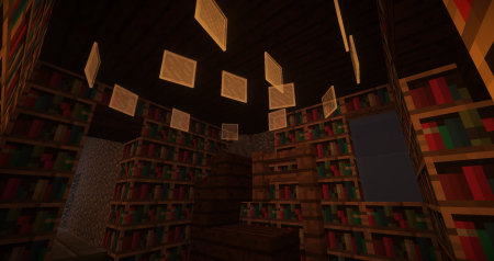 Une bibliothèque avec des pages volantes dans laquelle réside le Gargantua.