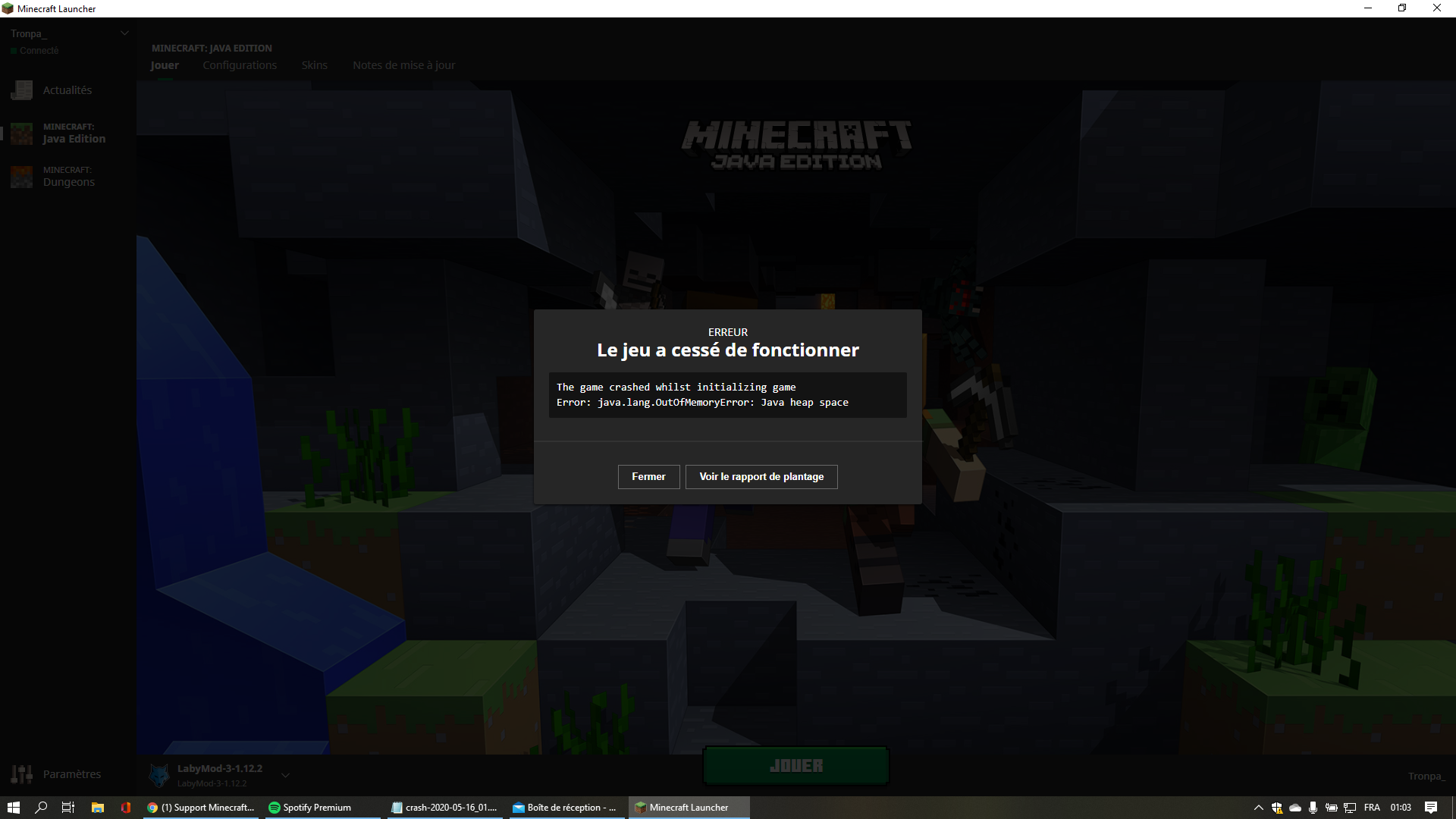 The Game Crashed Whilst Initializing Game Minecraft Fr Forum