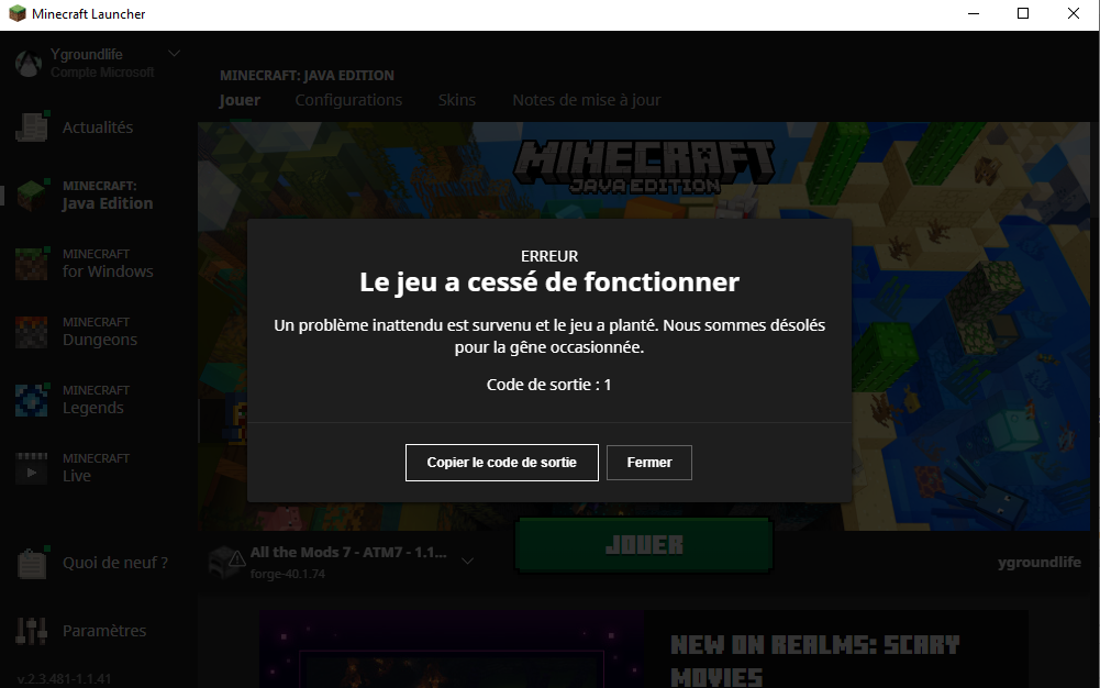 Code de sortie 1 Forum Minecraft n°1 en France Minecraft.fr