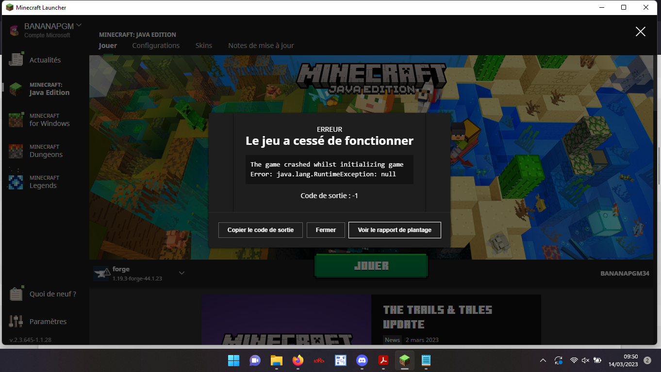 code de sortie 1 Forum Minecraft n°1 en France Minecraft.fr