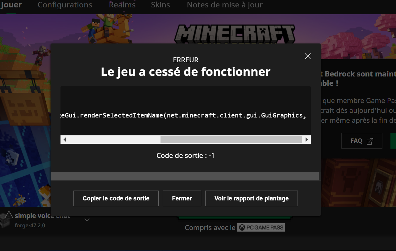 le jeu a cessé de fonctionner code de sortie 1 Forum Minecraft n°1 en France Minecraft.fr