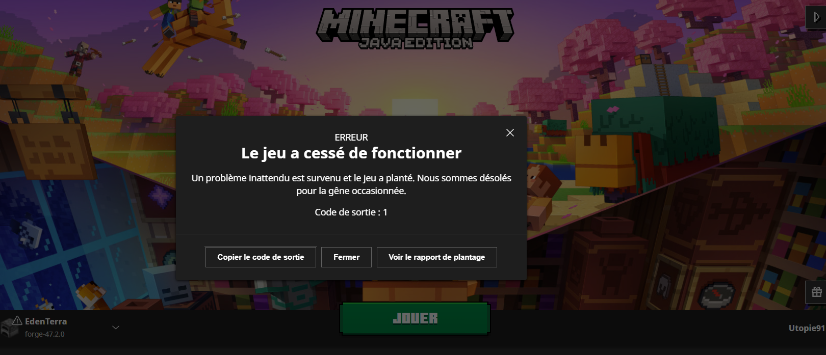 Code de sortie 1 Forum Minecraft n°1 en France Minecraft.fr
