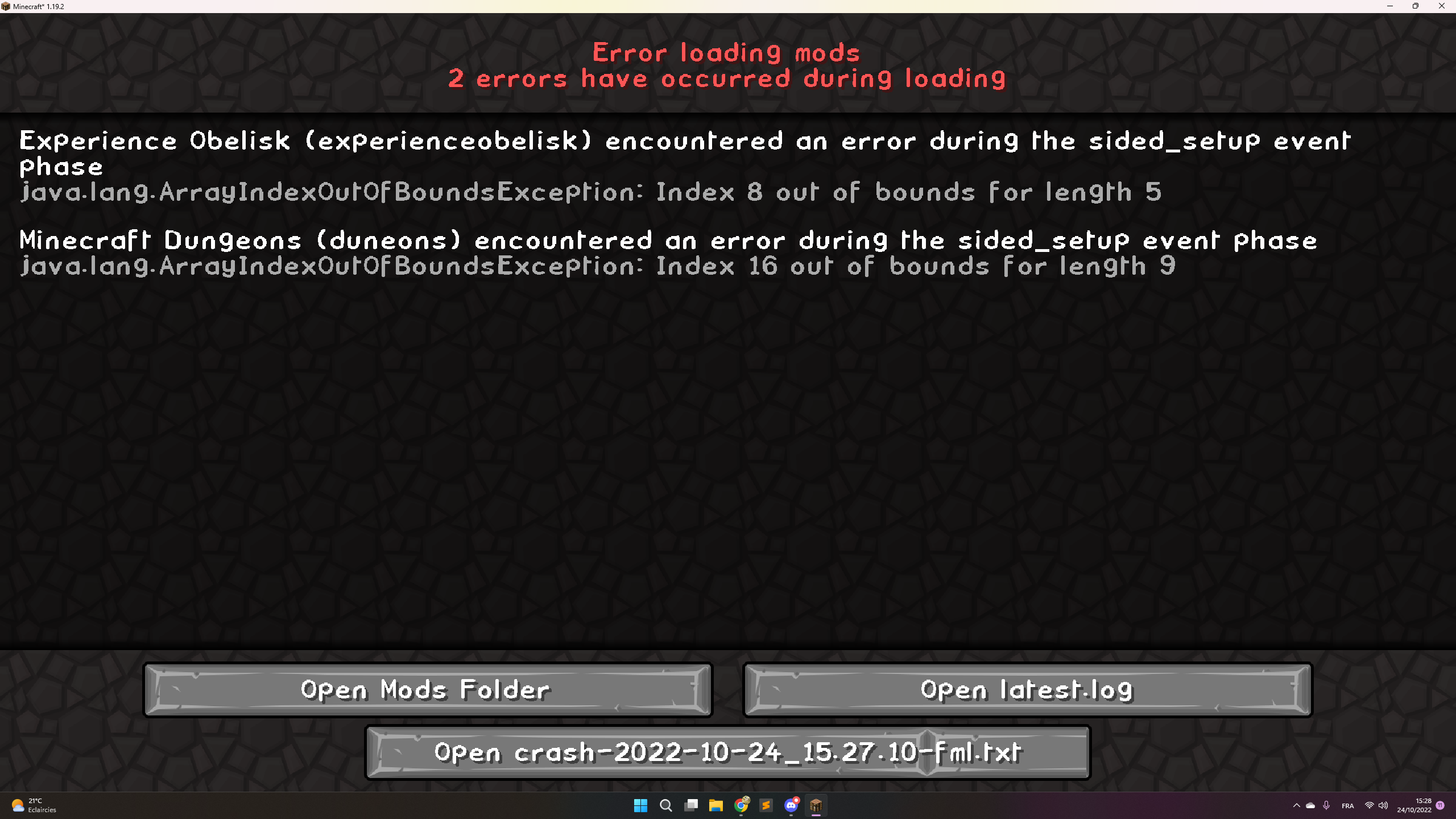 Erreur de chargement de mode forum minecraft n 1 en france minecraft fr