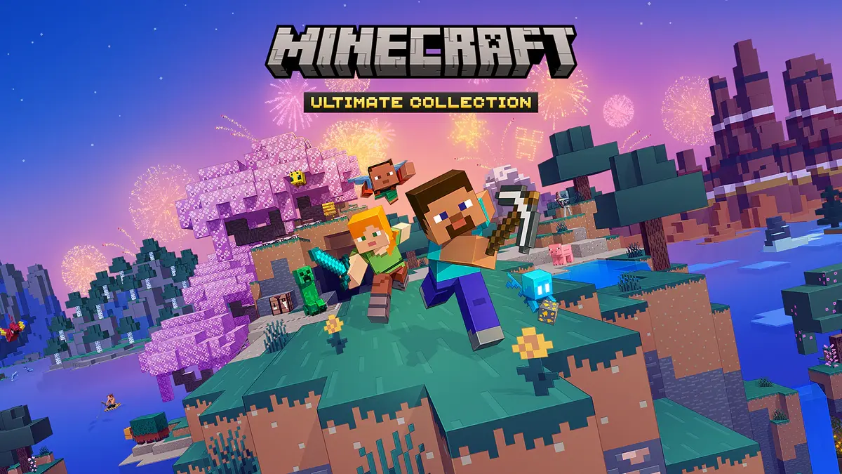 Visuel de l'Ultimate Collection de Minecraft pour PC avec feux d'artifice