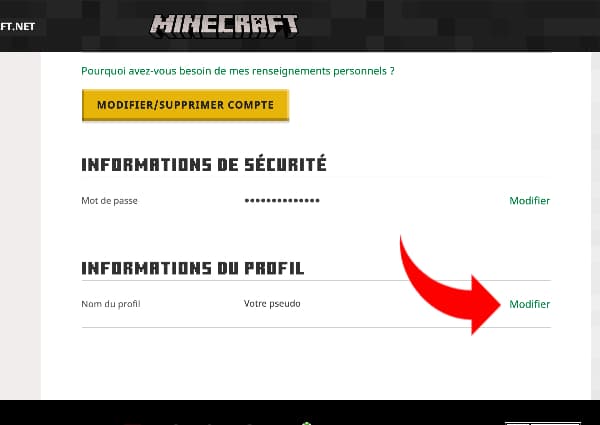 Changer de pseudo Minecraft : cliquez pour modifier votre nom