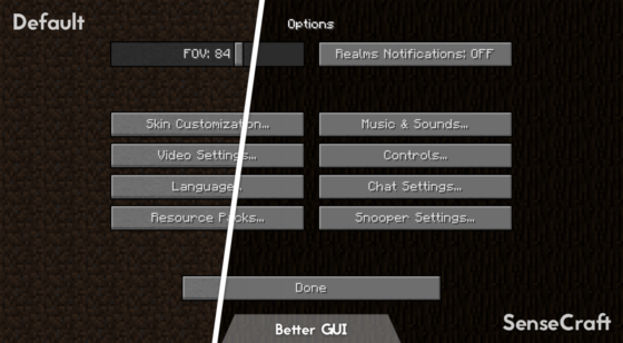 SenseCraft : Comparaison avec les textures par défaut du menu