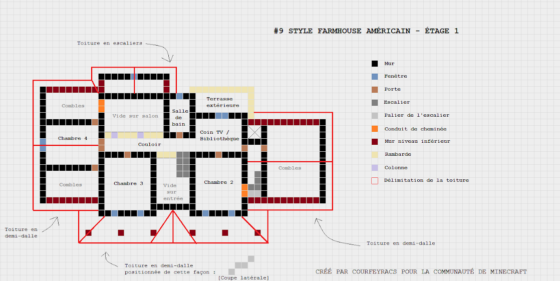 plan minecraft ferme américaine american farmhouse etage 1