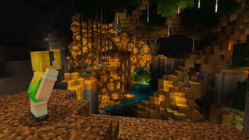 Map Minecraft Bedrock - Way of the Bees : une caverne ou ruche géante avec du miel