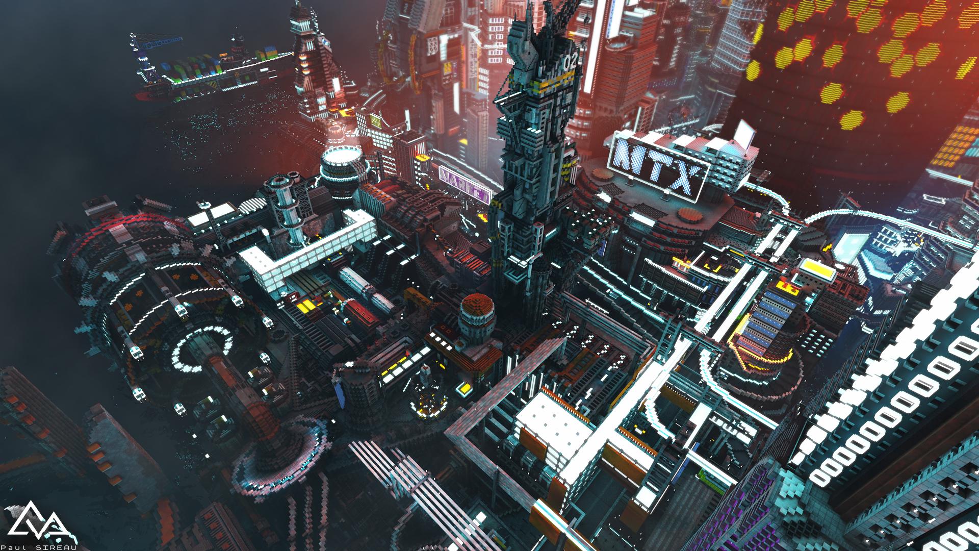Minecraft cyberpunk skyscraper фото 18