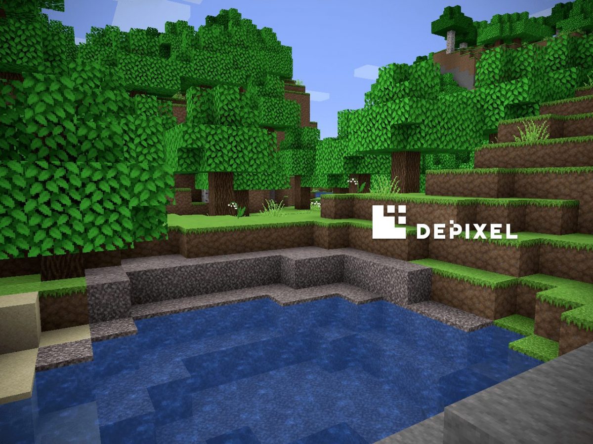 Depixel, pack de textures Minecraft : un lac en bordure de forêt