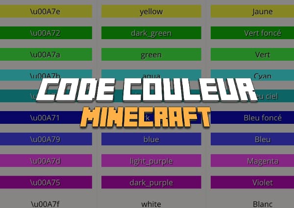 code couleur minecraft