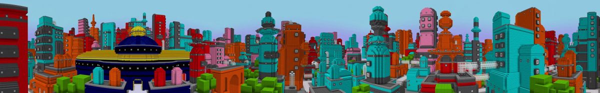 pac-man dans minecraft : vue panorama de la ville