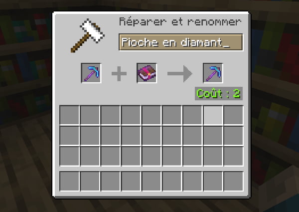 livre enchanté utilisé avec enclume pour enchanter pioche