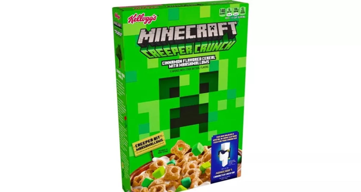 Des céréales Minecraft « Creeper Crunch » de la marque Kellogs