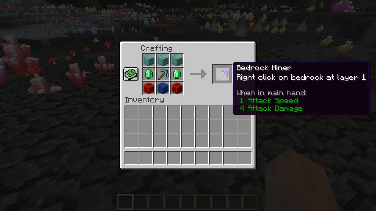 Craft du Bedrock Miner dans le mod Cave Update.