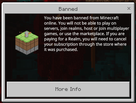 Message qui s'affiche si vous avez été banni de Minecraft