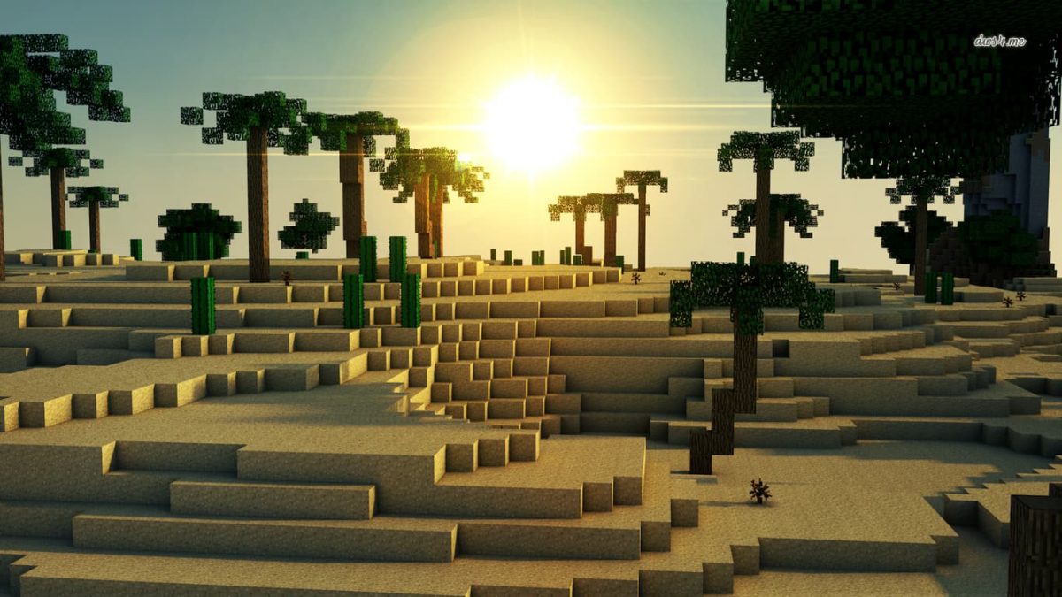 Fond d'écran Minecraft : Un désert et des palmiers