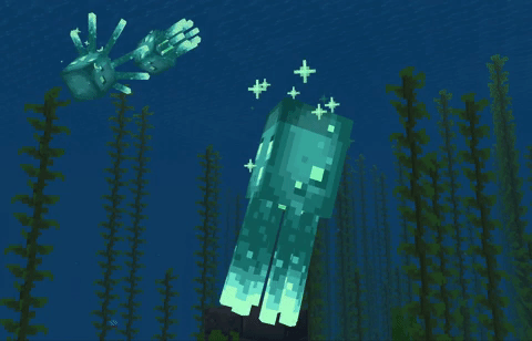 3 poulpes luisants sous l'eau dans minecraft