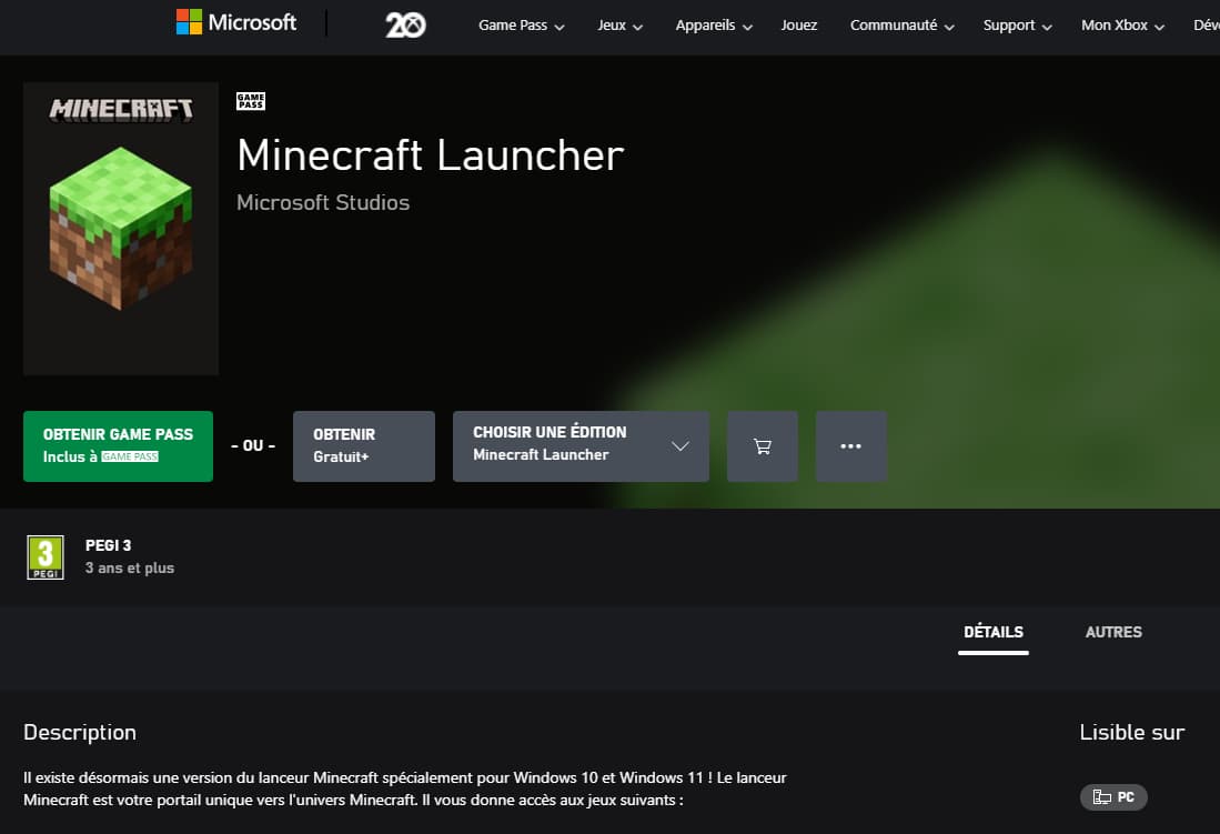 minecraft launcher windows store