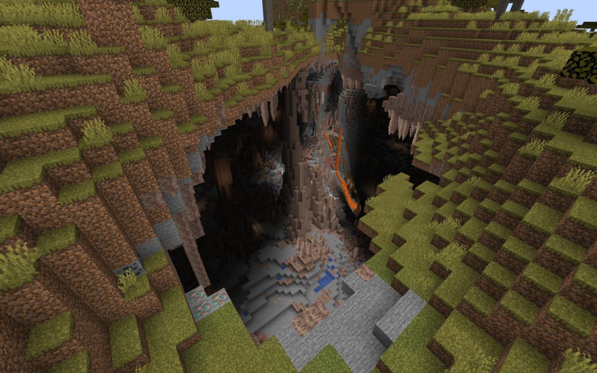 Un grande caverne de spéléothème à l'air libre dans cette graine pour Minecraft 1.18