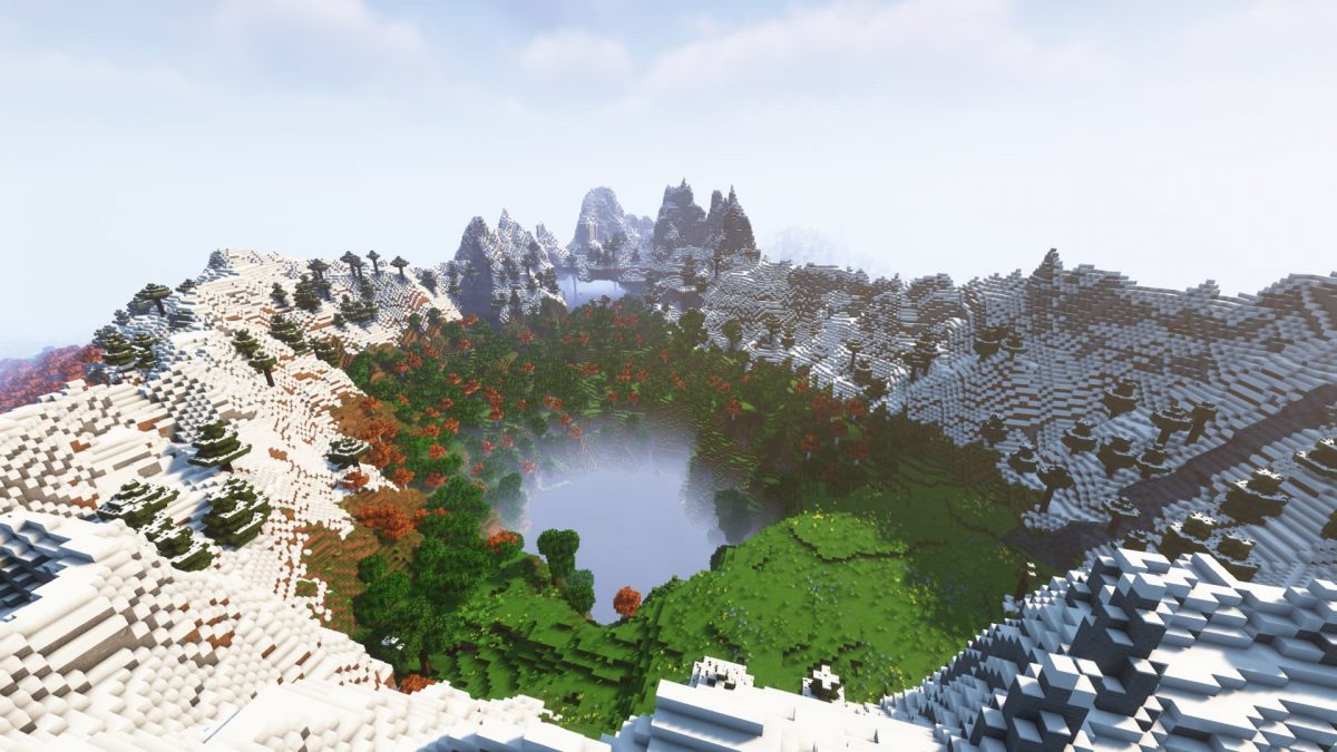 Un lac au creux d'une montagne dans ce seed pour Minecraft 1.18