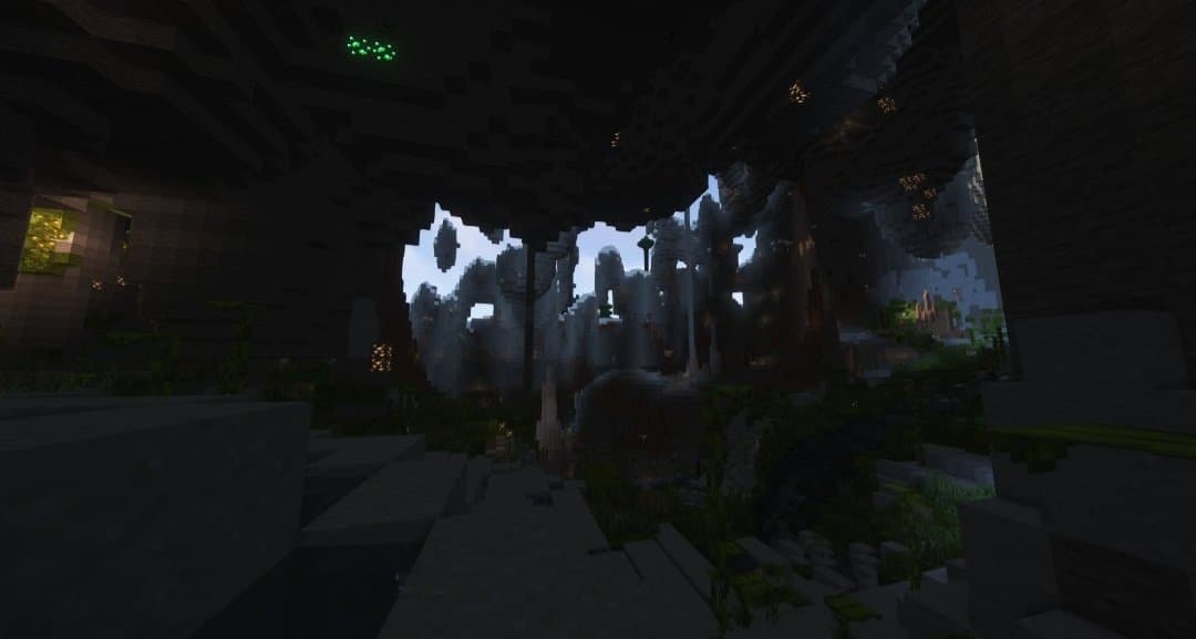 Une grotte dans Minecraft 1.18.1