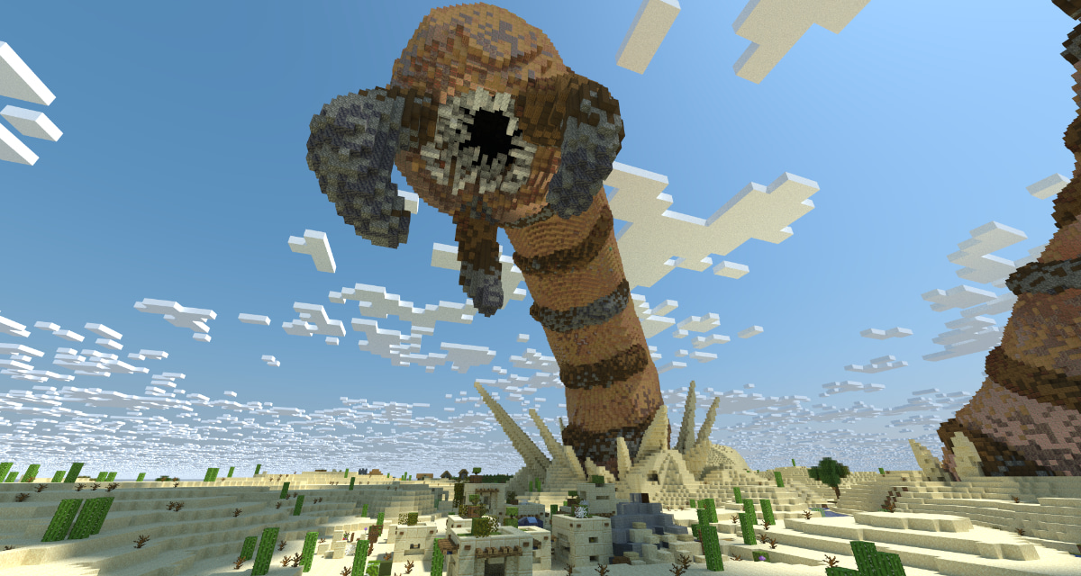 Minecraft : un joueur a créé un gigantesque ver des sables attaquant une ville