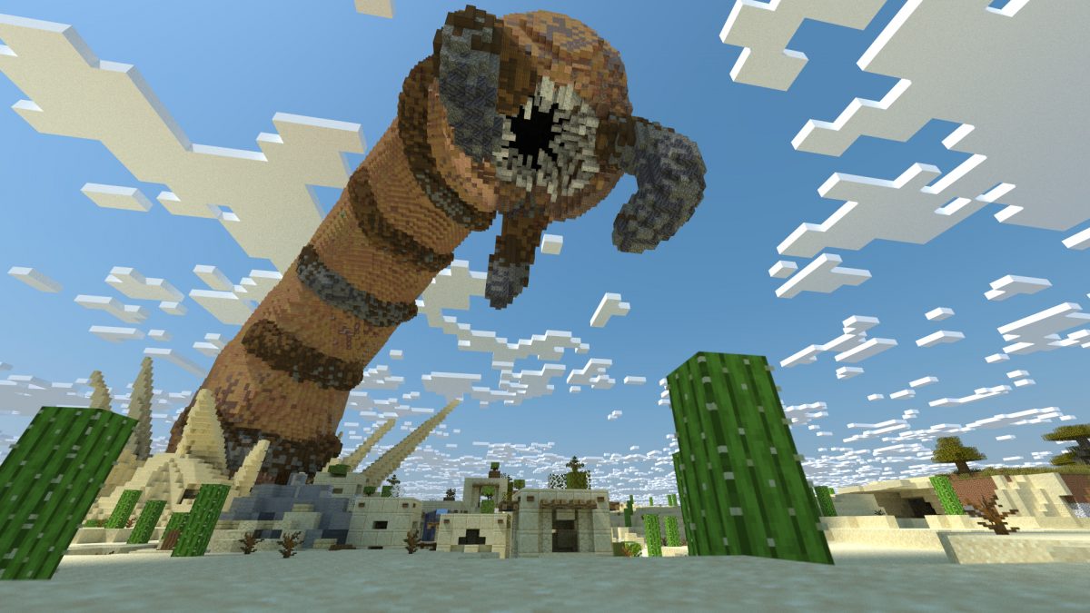 Un ver des sables dans Minecraft attaquant un village
