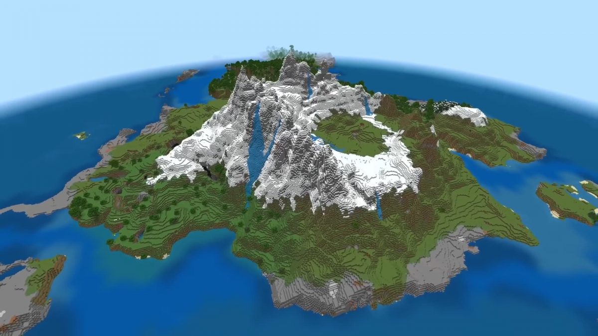 Une montagne glacée sur une île seed minecraft 1.18.1 bedrock