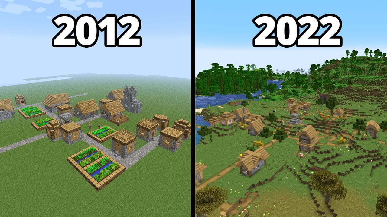 Comparaison des villages dans Minecraft en 2012 VS 2022 Minecraft.fr
