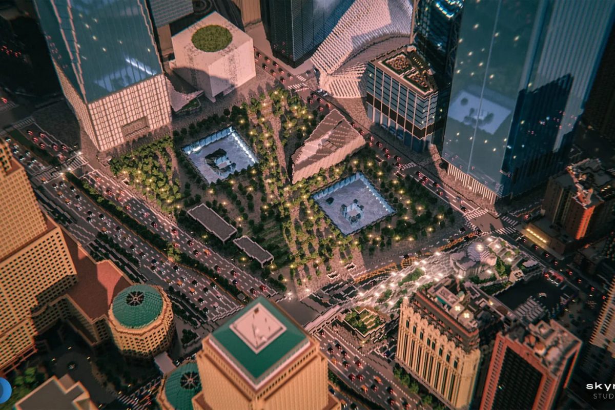 La ville de New York vu du dessus dans Minecraft