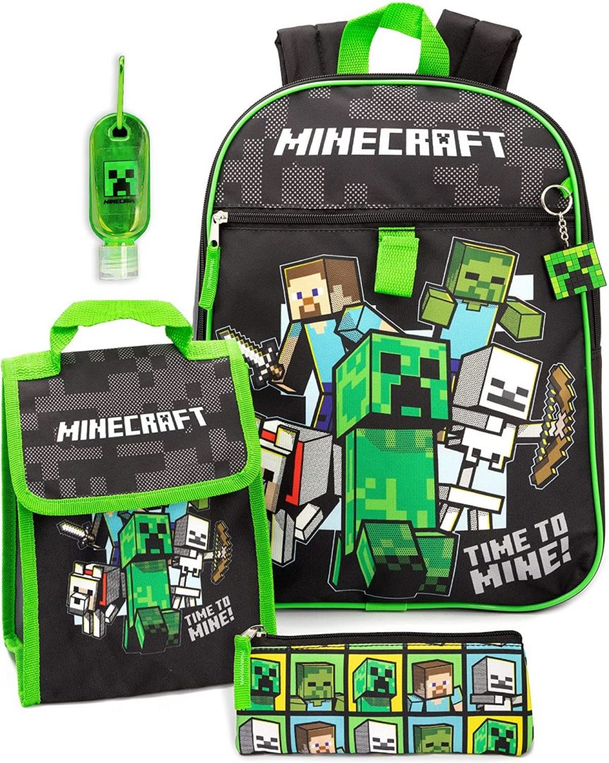 Acheter ce cartable Minecraft avec sa trousse et boite à lunch