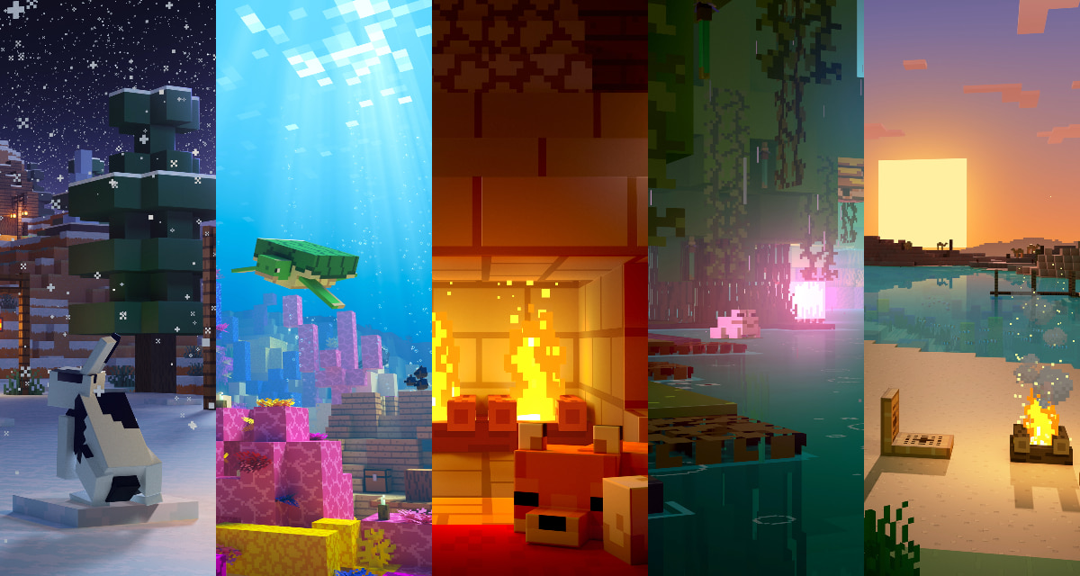 Minecraft : détendez vous devant ces scènes relaxantes et apaisantes (feu de cheminée, neige qui tombe, aquarium …)