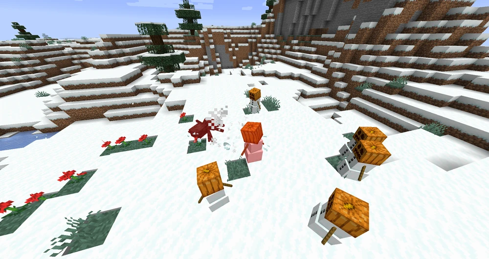 groupe de golem de neige minecraft attaquant une araignée