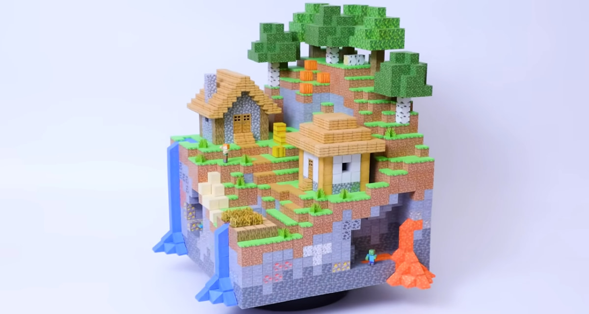 Vidéo – Un village Minecraft entièrement construit en papercraft magnétique