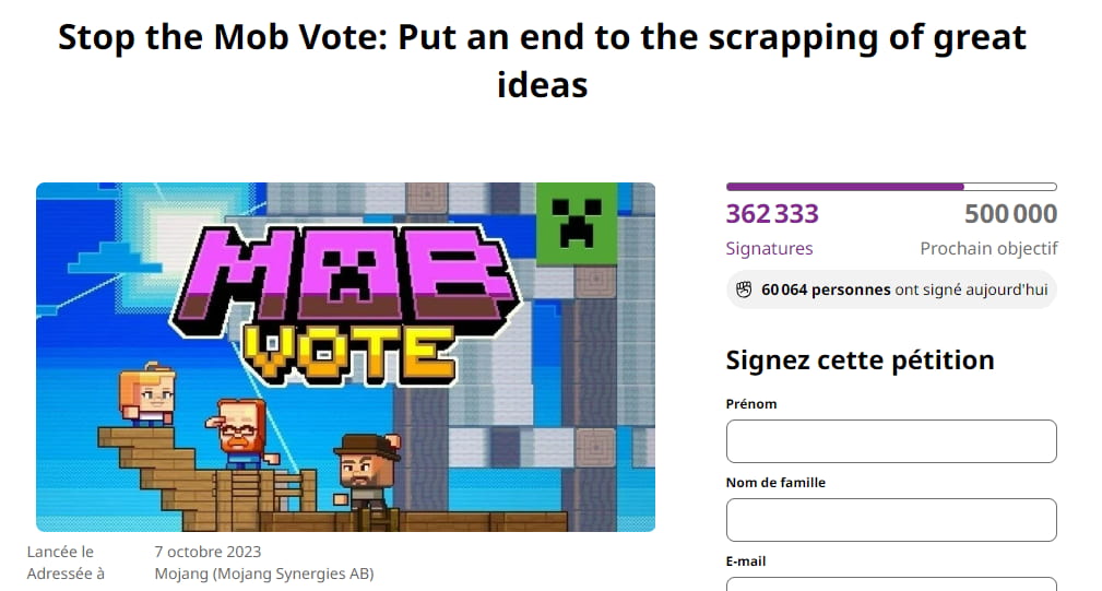 petition stop mob vote minecraft