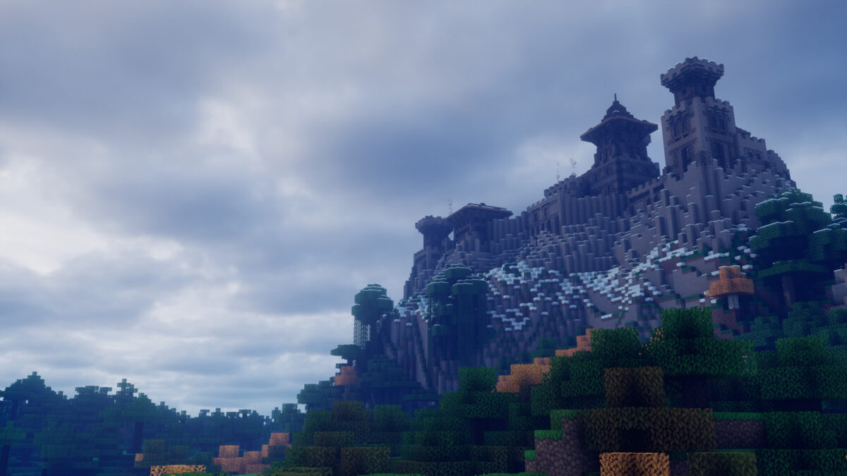 Bliss Shader Minecraft château montagne ciel nuageux