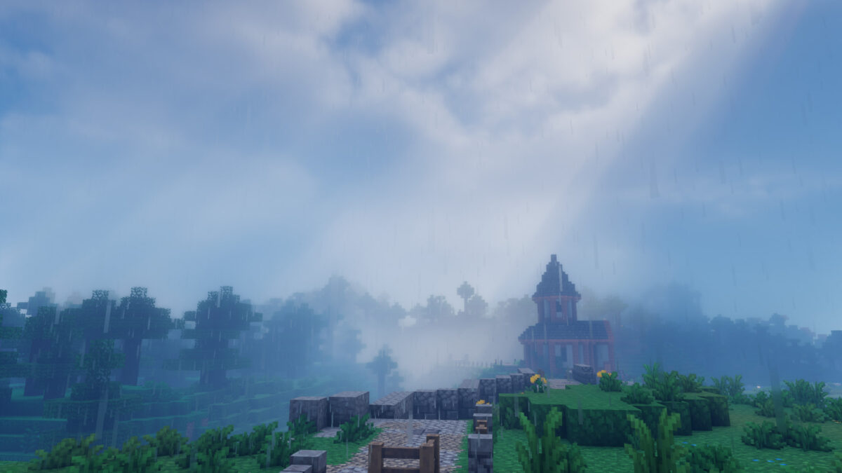 Bliss Shader Minecraft jour de pluie village