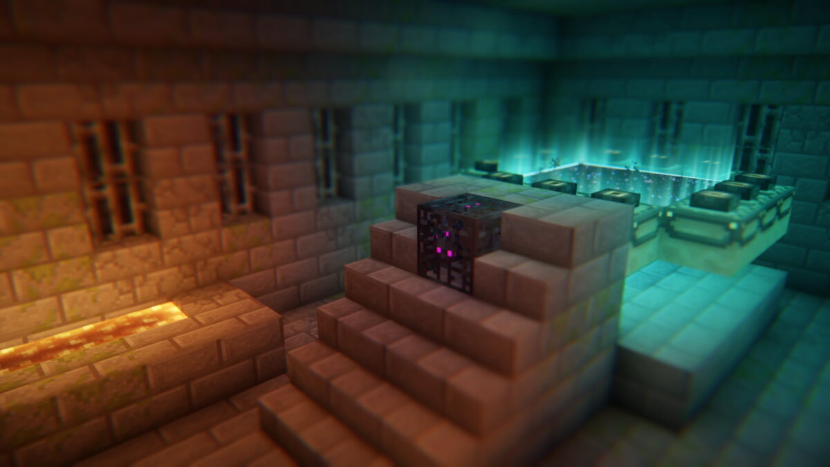 Salle du portail de l'End dans Minecraft avec des effets de lumière du shader Euphoria Patches