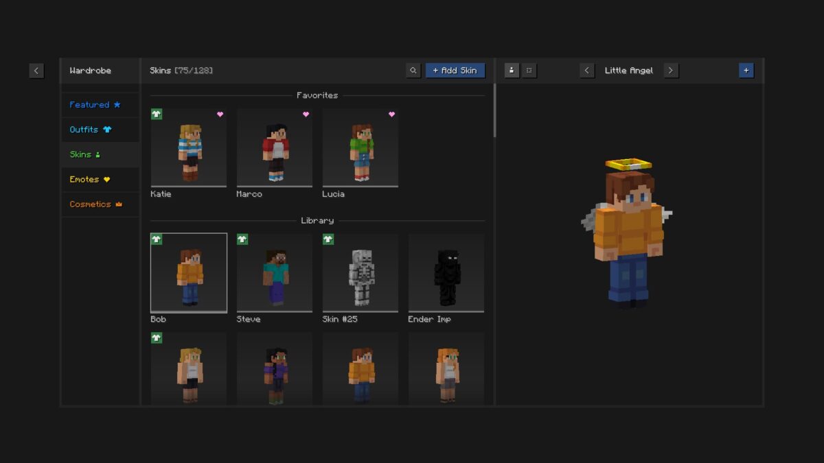 Essential Mod Minecraft - Bibliothèque de skins avec options de gestion et de changement de skins