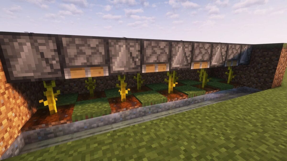 Pistons utilisés dans une ferme à melons et citrouilles dans Minecraft.