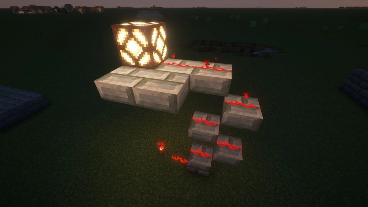 Redstone circulant verticalement à travers des dalles dans Minecraft.