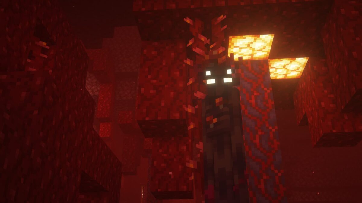 Enderman Overhaul Minecraft Crimson variant avec perles crimson et résistance au feu