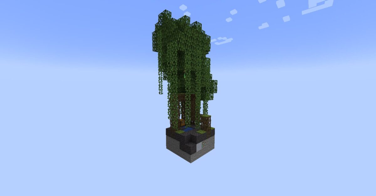 Minecraft LuckySkyBlock – île flottante avec un arbre de la jungle et des Lucky Blocks pour une aventure de survie