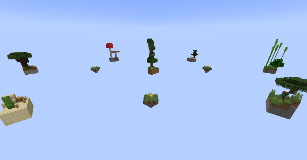 Minecraft LuckySkyBlock – collection d'îles flottantes avec des biomes variés et des Lucky Blocks