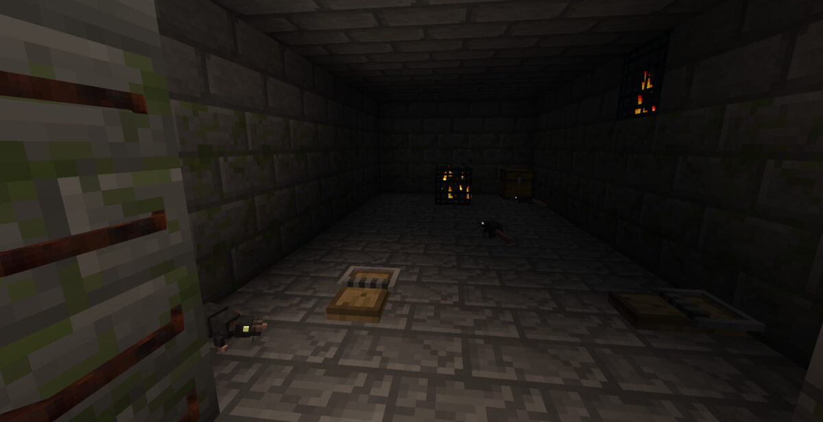 Salle de donjon dans MC Eternal Minecraft avec des pièges à rats et un générateur de créatures