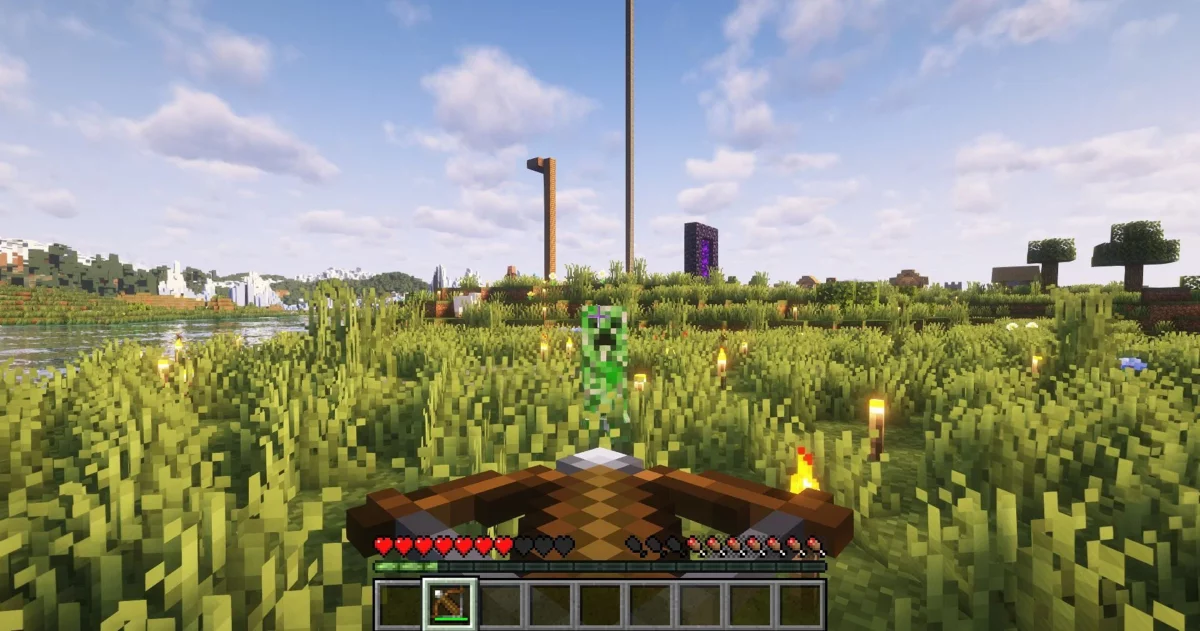 Minecraft combat arc creeper - scène de combat avec un creeper dans Minecraft