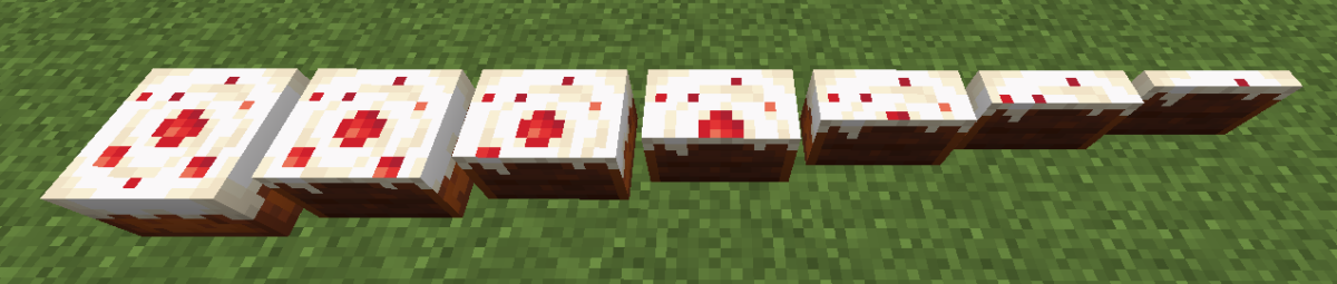 Différentes étapes de consommation d'un gâteau dans Minecraft