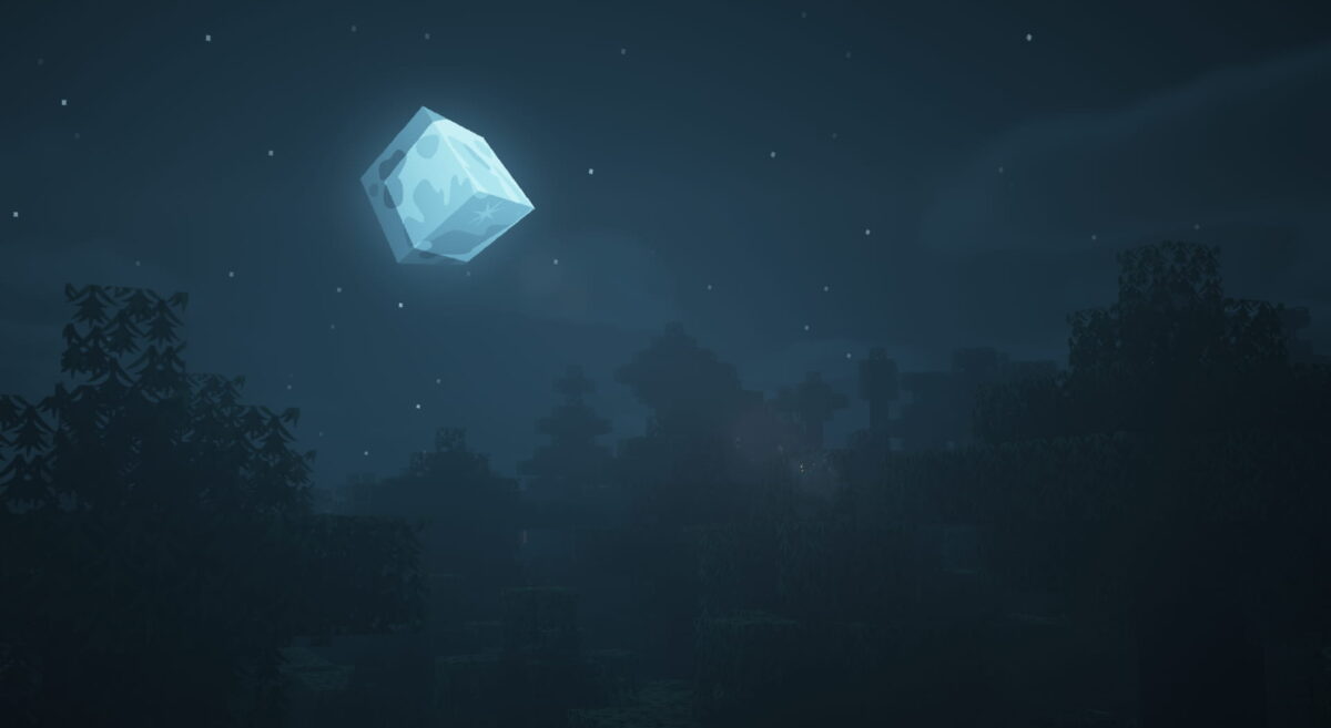 Lune en forme de bloc dans le ciel nocturne de Minecraft avec Prime’s HD Textures