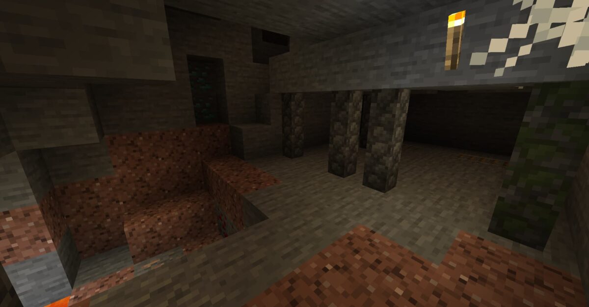 Stone Mineshaft Repurposed Structures mod Minecraft - mineshaft en pierre dans un biome montagne.